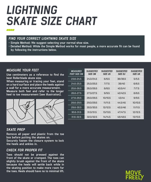 Maattabel Rollerblade lightning 
