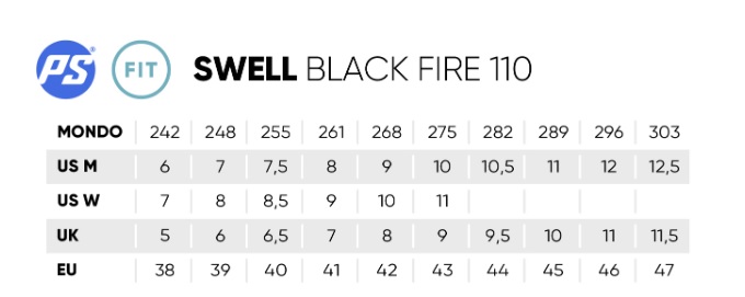 Maattabel Powerslide Black Fire 