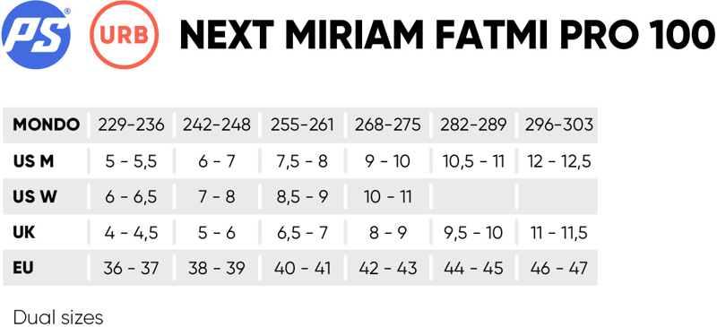 Maattabel Next Miriam Fatmi pro 