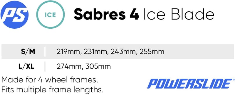 Maattabel Powerslide Sabres schaatsijzers