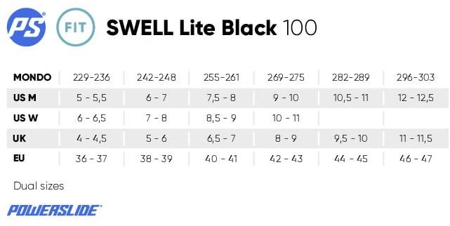 Maattabel Powerslide swell lite black
