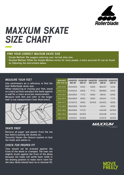 Rollerblade maxxum size chart