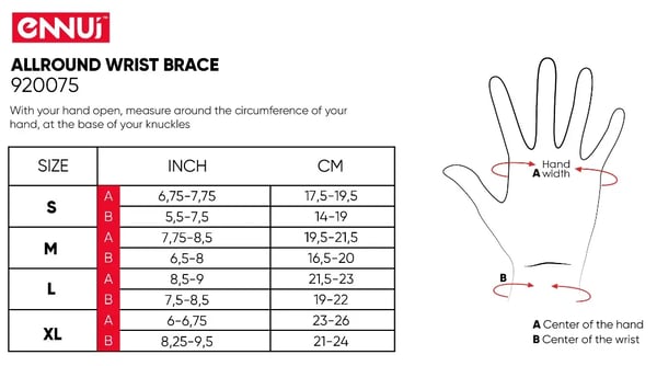 Wristguards allround brace size chart