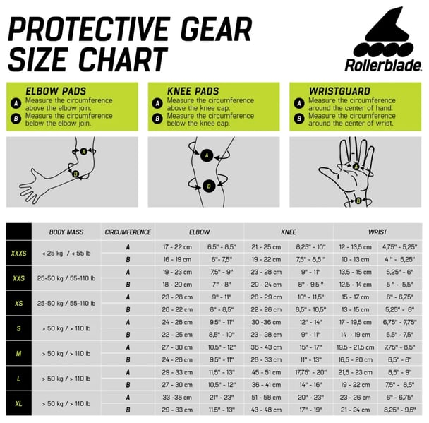 Skate Gear Maattabel