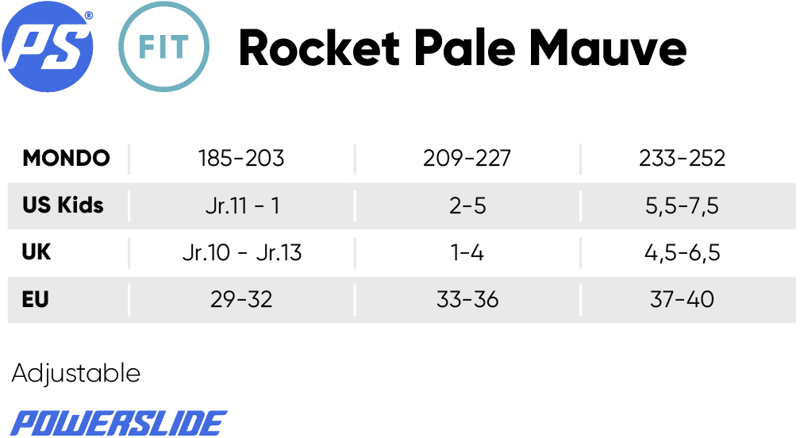 Powerslide Rocket Pale Mauve Maattabel