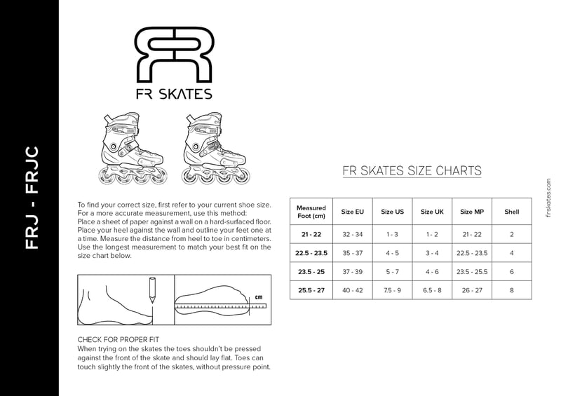 Maattabel FRJ white Freeskates kids 