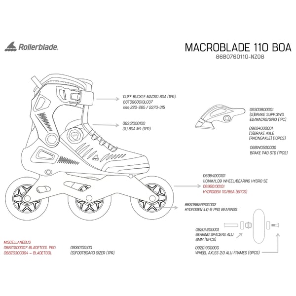 Rollerblade Macroblade 110 BOA Onderdelen