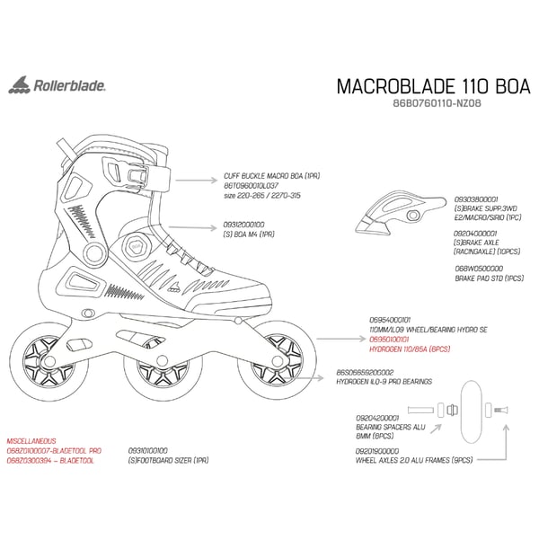 Rollerblade Macroblade 110 Onderdelen