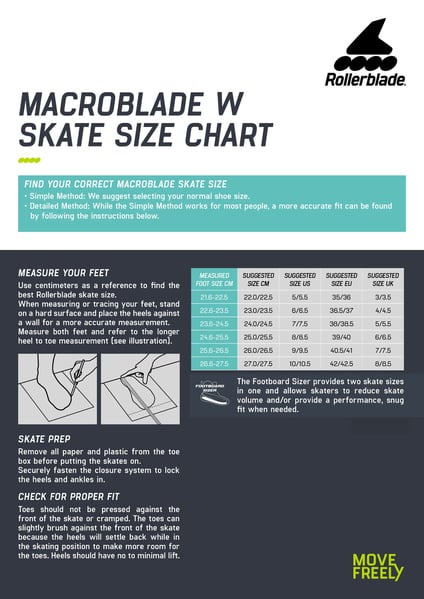 Maattabel rollerblade macroblade w sand