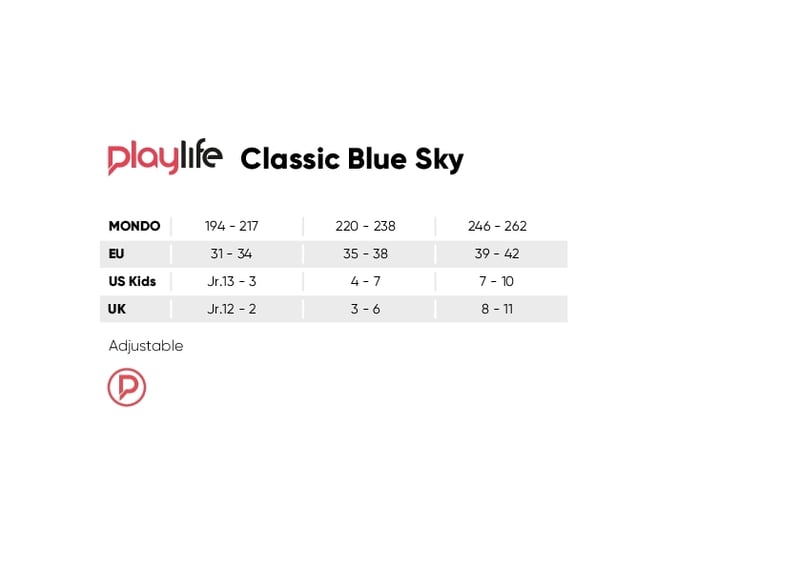 Maattabel Playlife blue sky