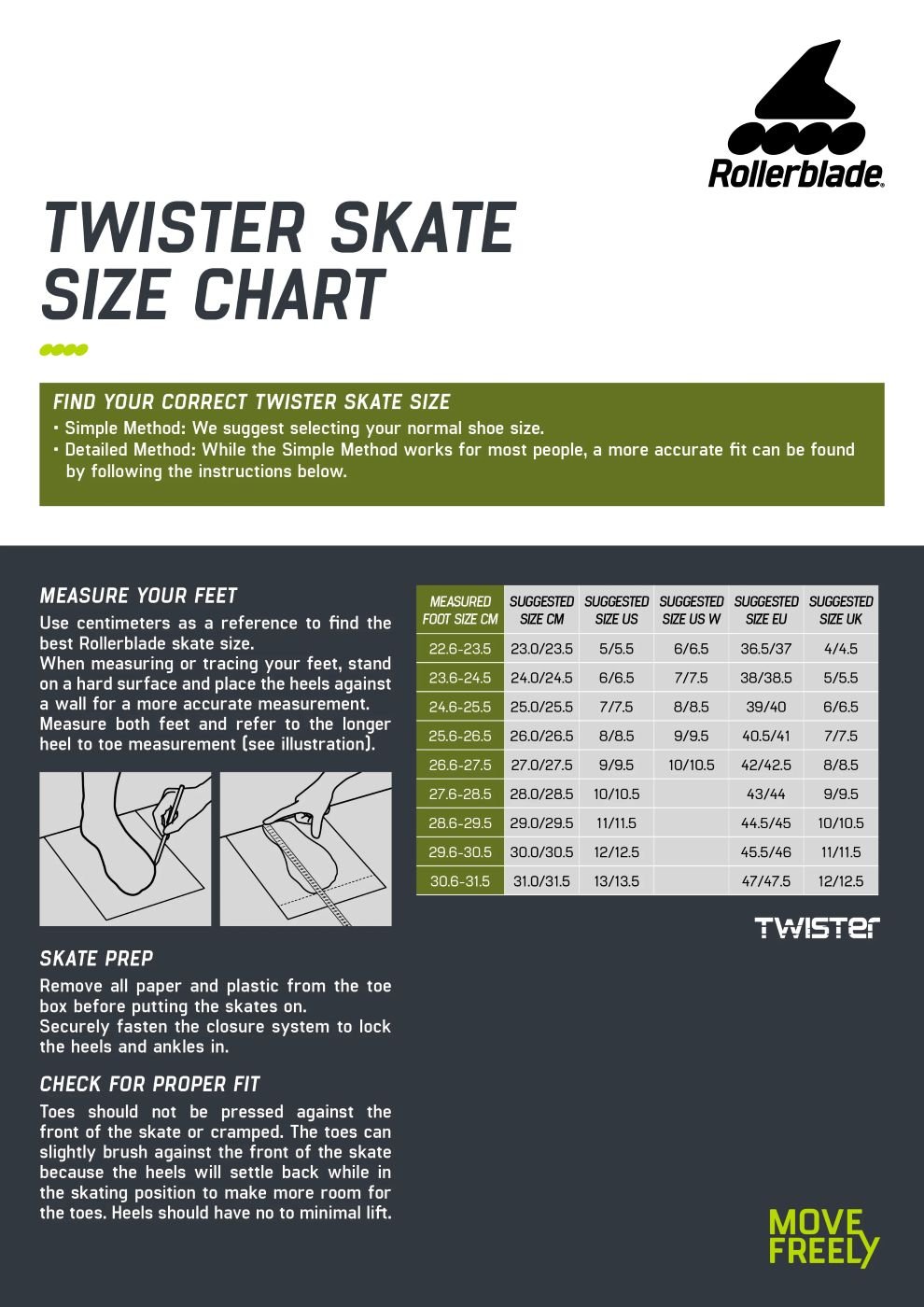 Rollerblade – Twister XT Grey Pearl Periwinkle – Maattabel