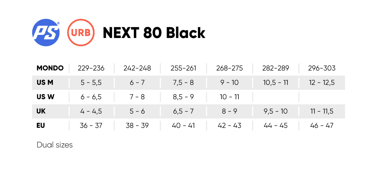 Powerslide - Next Black 80 - Maattabel