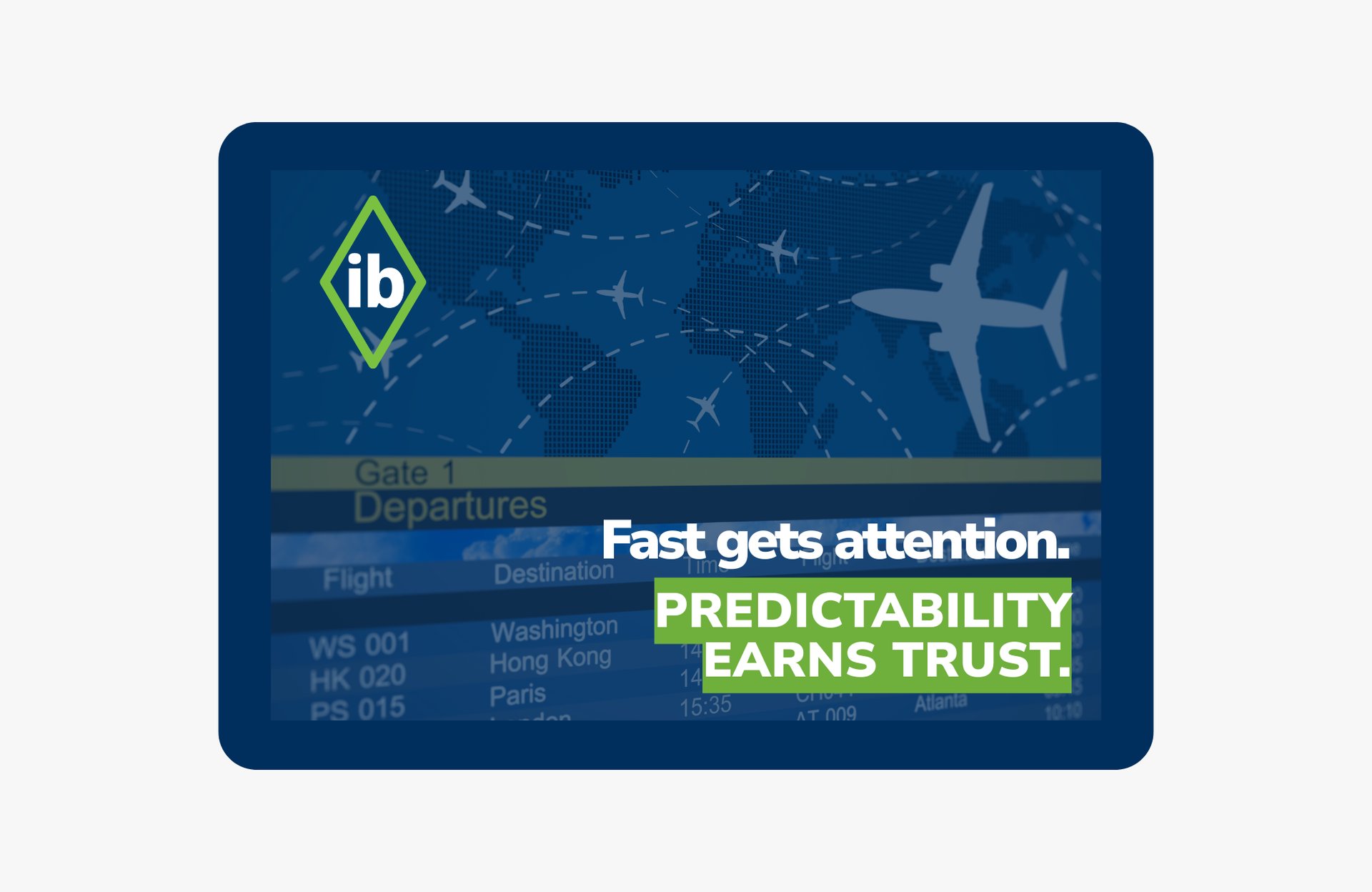 Air cargo flight routes over world map with message that predictability earns trust in logistics
