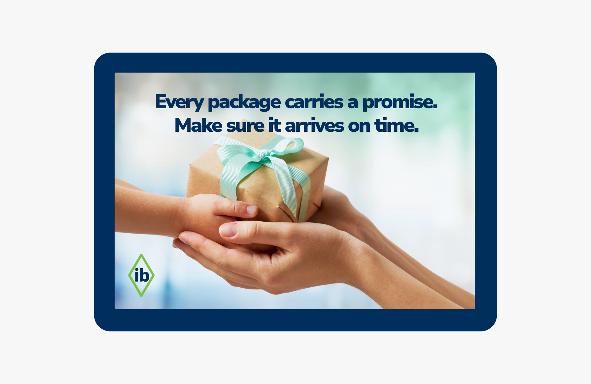 Hands exchanging a gift parcel, symbolizing on-time delivery and the importance of avoiding slow shipping during peak season.