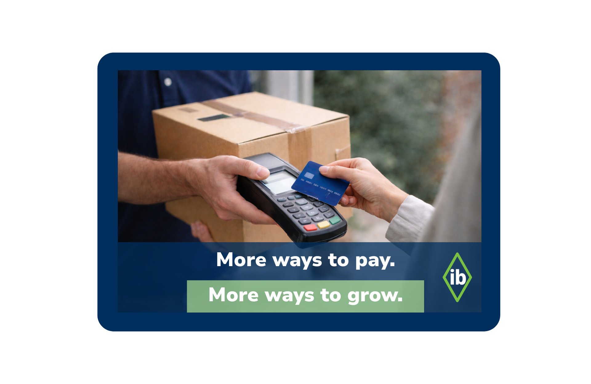 Customer paying courier with debit card at delivery using handheld payment terminal for USPS Collect on Delivery (COD) shipment.