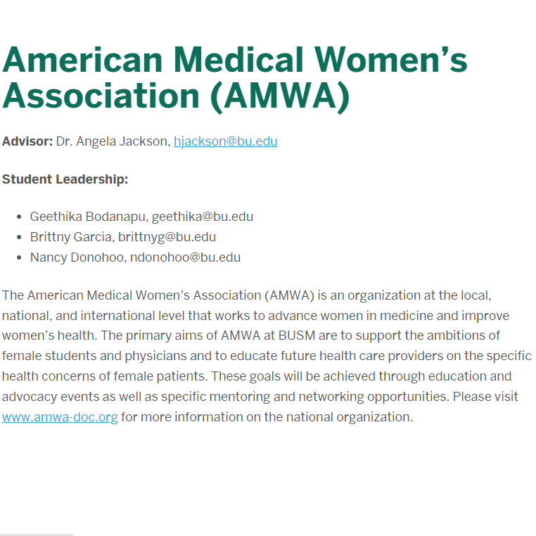 BU American Medical Women's Association -  industry in Boston MA