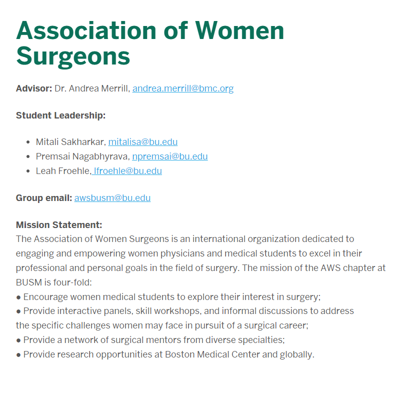 BU Association of Women Surgeons
