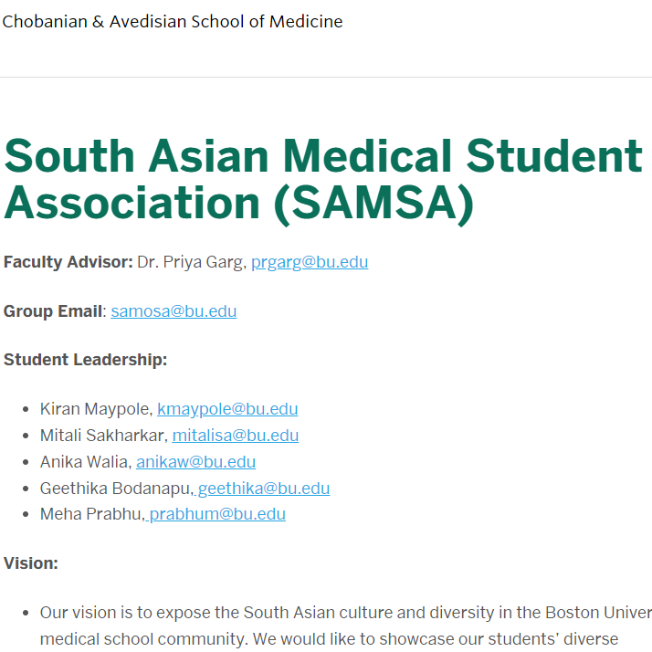 BU South Asian Medical Student Association -  industry in Boston MA
