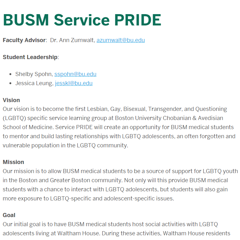 BUSM Service PRIDE -  industry in Boston MA