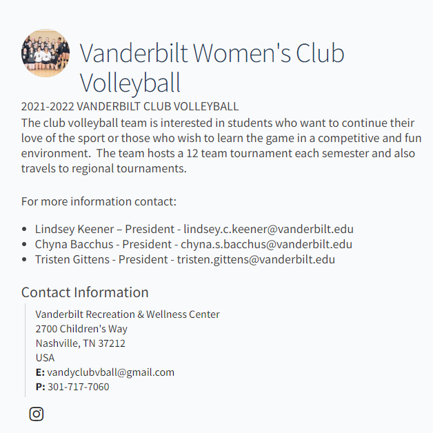 Vanderbilt Women's Club Volleyball