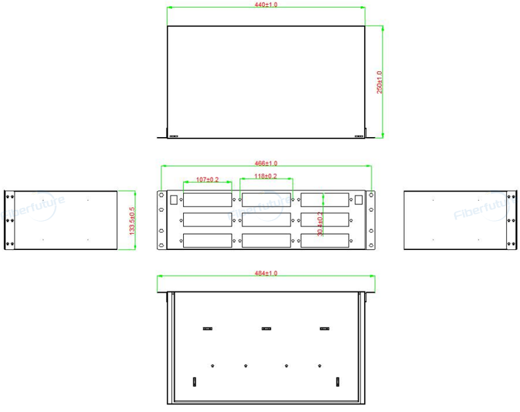 Powder Coated Finishing MPO Fiber Patch Panel 3U