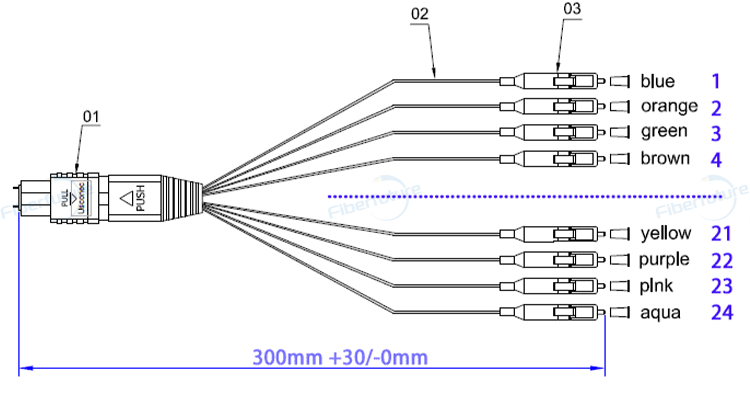 24 Cores MTP LC Fanout Cable 0.9mm 