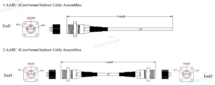 Singlemode or Multimode Fiber AARC 4 Core Female Patch Cable