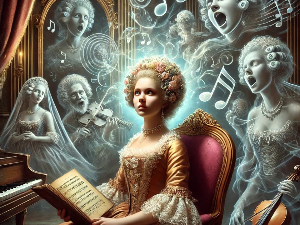  dalle 2025 03 23 081332   a surreal baroque style painting featuring a female figure in a richly decorated 17th century chamber she sits in a grand velvet chair dressed in el learn   the audiology place   page 2