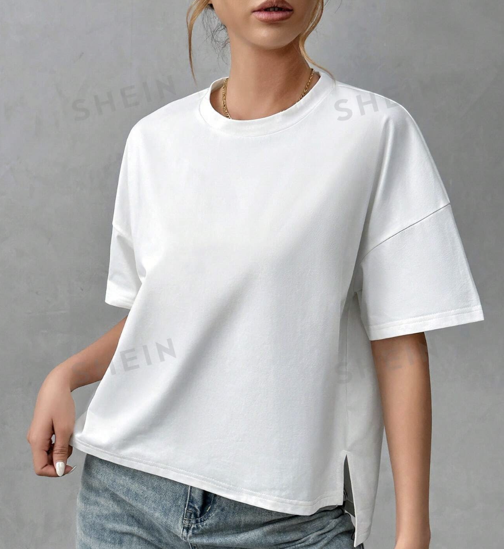 SHEIN Essnce Women's Minimalist Basic Short Front Long Back T-Shirt