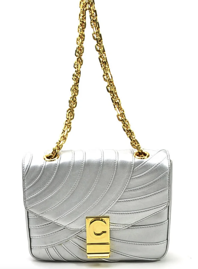 Celine Chain Shoulder Bag C Laminated Quilted Small Silver Calfskin CELINE Ladies