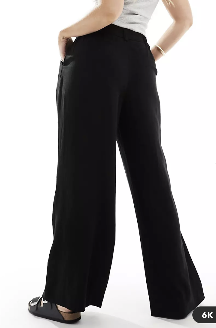 Hourglass wide leg dad trouser with linen in black