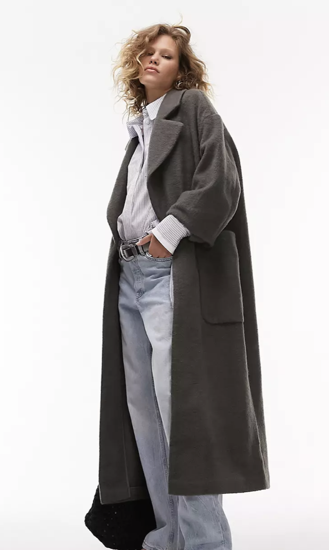 Topshop brushed chuck-on coat with patch pockets in charcoal
