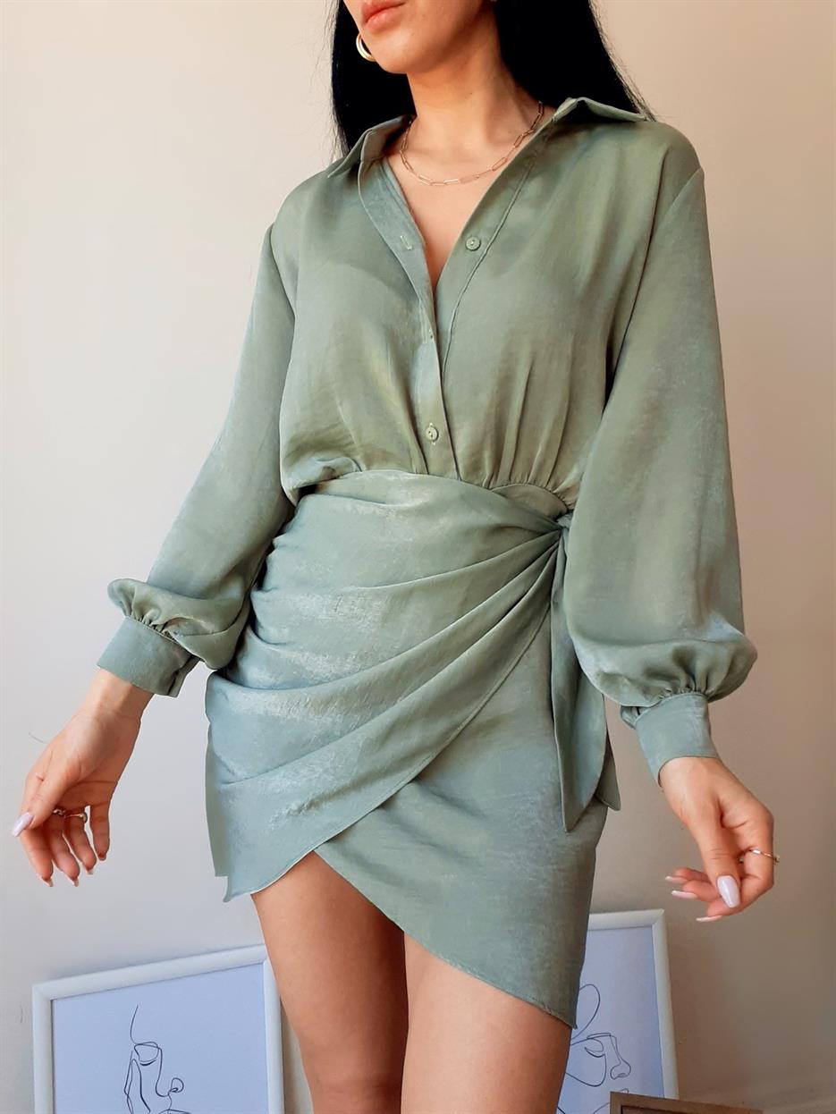 Valeria Yeşil Saten Elbise