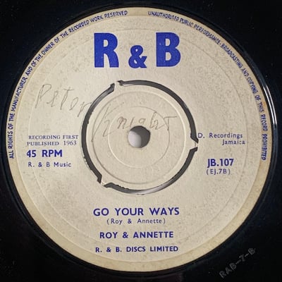 Roy & Annette - My Baby / Go Your Ways picture 2