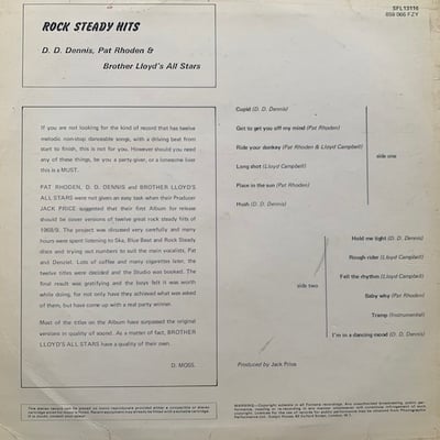 D.D. Dennis, Pat Rhoden, Brother Lloyd's All Stars - Rock Steady Hits Of 69 picture 2