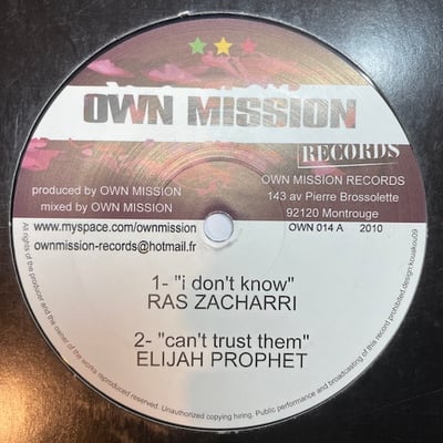 Ras Zacharri, Elijah Prophet, Natural Black, Own Mission - I Don't Know / Can't Trust Them / Let Me See / Don't Know Riddim picture 2