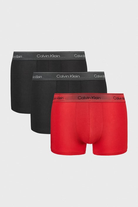 3PACK Calvin Klein Icon Cotton Stretch Metalic pamut férfi boxeralsó fekete-piros