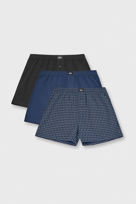 3PACK Bawełniane szorty MEN-A Yoseh królewski niebieski-czarny
