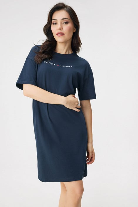 Γυναικείο βαμβακερό νυχτικό Tommy Hilfiger Ess. Lounge κοντό μπλε μαρέν