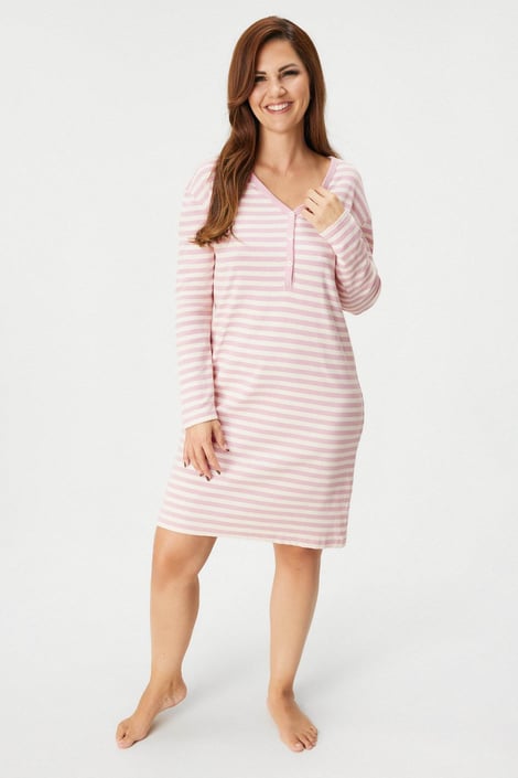 Bawełniana damska koszula nocna Timeless Stripe I krótka różowy