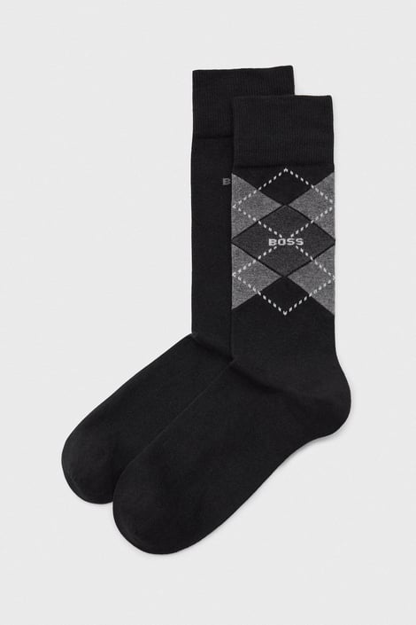 2PACK Pamučne čarape HUGO BOSS Argyle visoke crna-siva