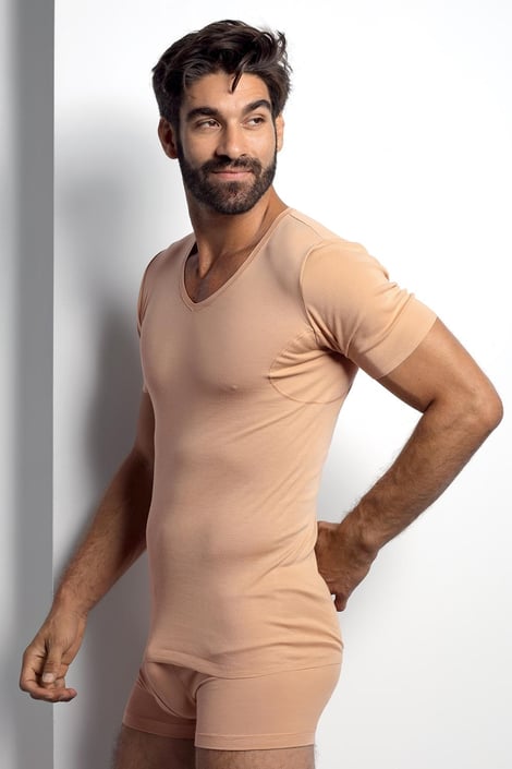 Μπλουζάκι nude κάτω από το πουκάμισο με πρόσθετα για τον ιδρώτα |  Astratex.gr