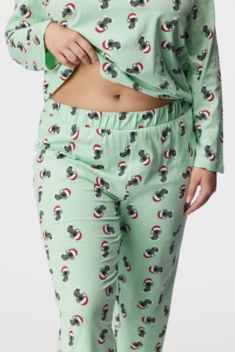 Pieces Koala pamut pizsama, hosszú - zöld | Astratex.hu