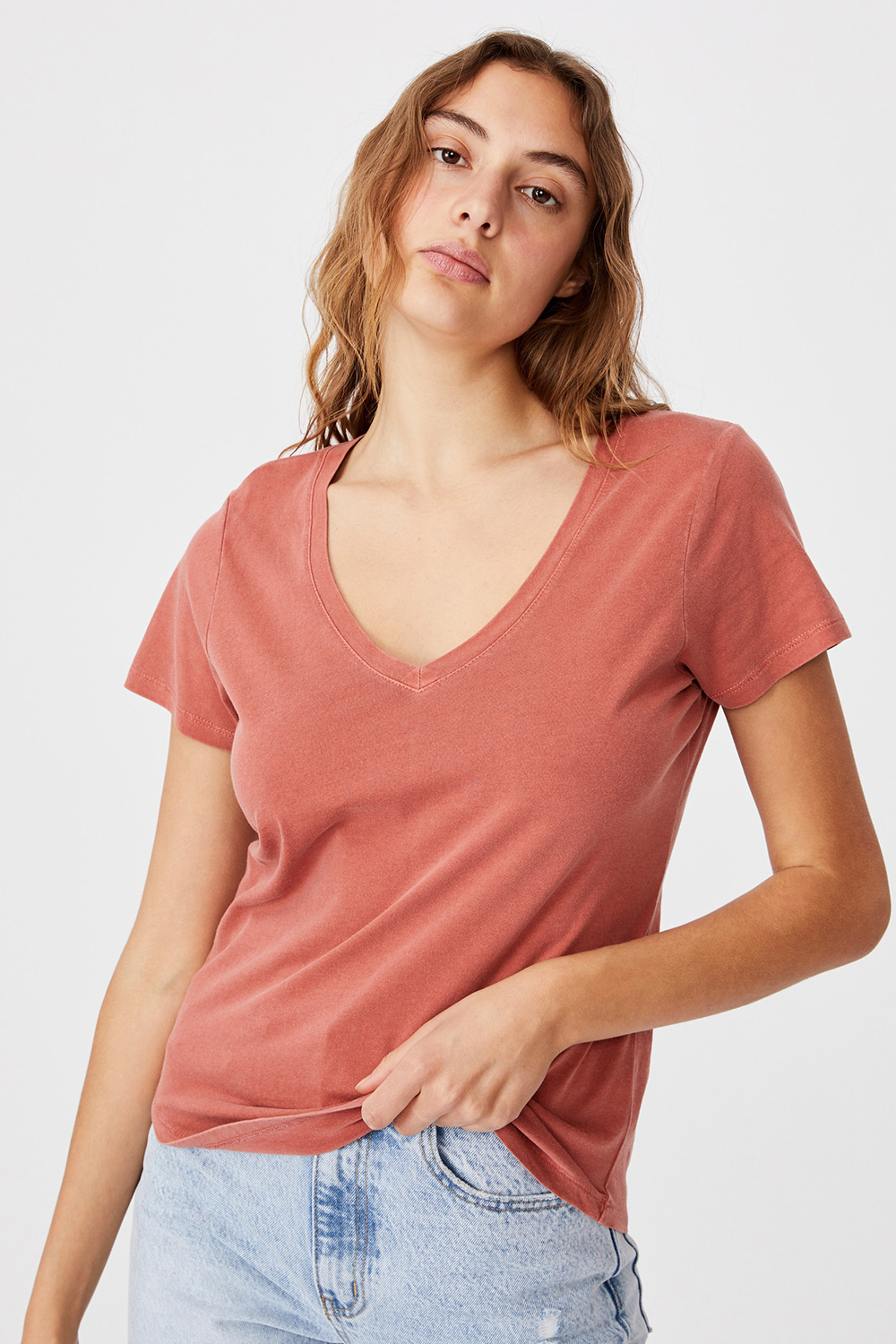Γυναικεία basic κοντομάνικη μπλούζα One κεραμιδί | Astratex.gr