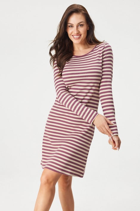 Bawełniana damska koszula nocna Timeless Stripe krótka ciemnofioletowy