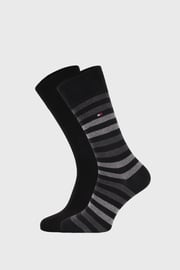 2 PACK černých ponožek Tommy Hilfiger Duo Stripe