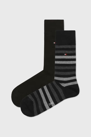 2 PACK черни чорапи Tommy Hilfiger Duo Stripe