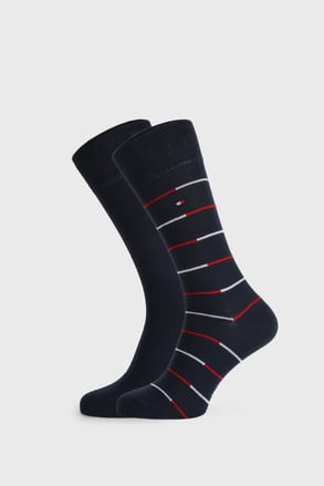 2 PACK tmavo modrých ponožiek Tommy Hilfiger Stripe