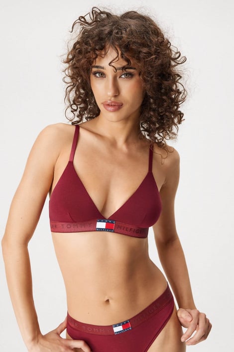 Bombažen modrček Tommy Hilfiger Heritage Triangle Bralette z odstranljivimi blazinicami rubinovo rdeča