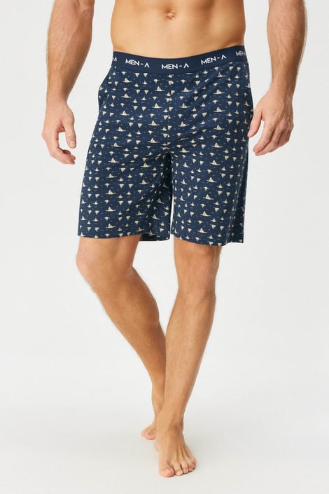 Herren-Baumwoll-Pyjamashorts MEN-A Carl Blau-Beige